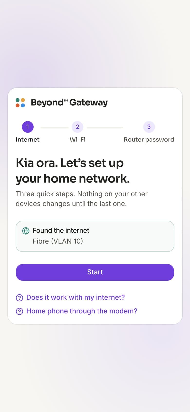 Beyond Gateway's setup on a phone: it found the internet, now pick a Wi-Fi name and password